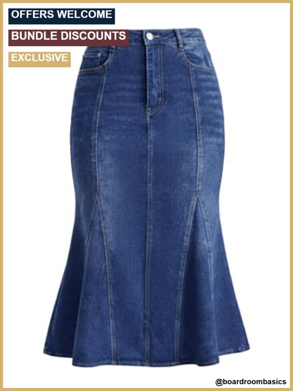 Women's Fishtail Midi Denim Skirt High Waisted Ruffle Hem
